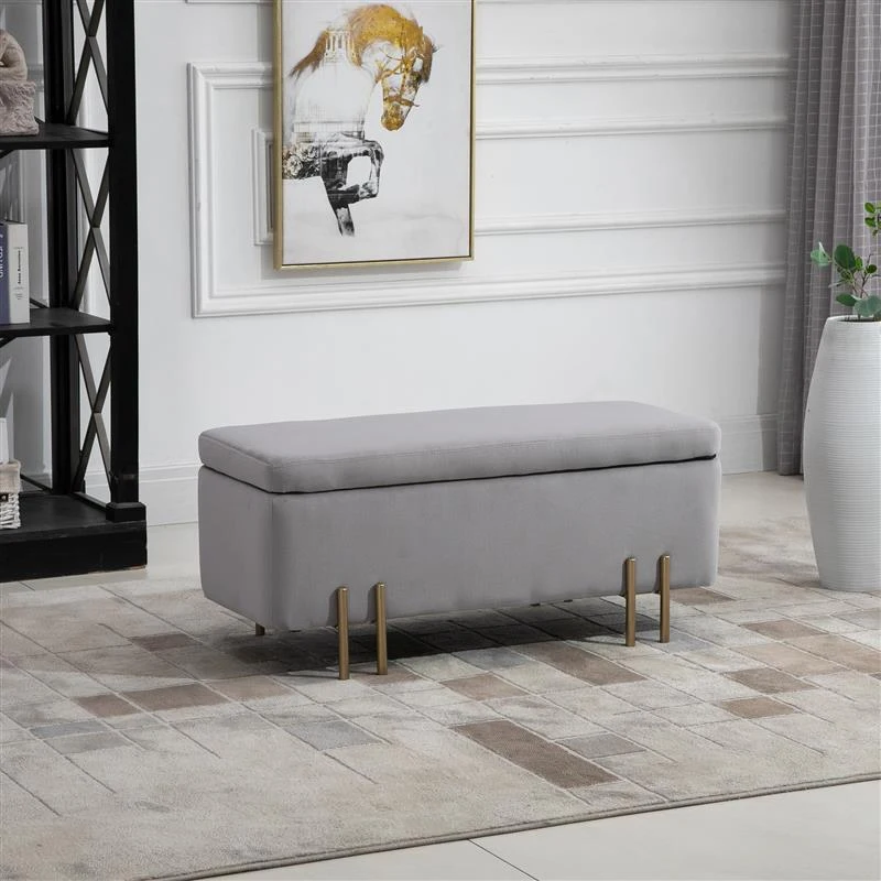HOMCOM Panca Contenitore Imbottita per Soggiorno e Camera da Letto, 100 x 40 x 42 cm, Grigio