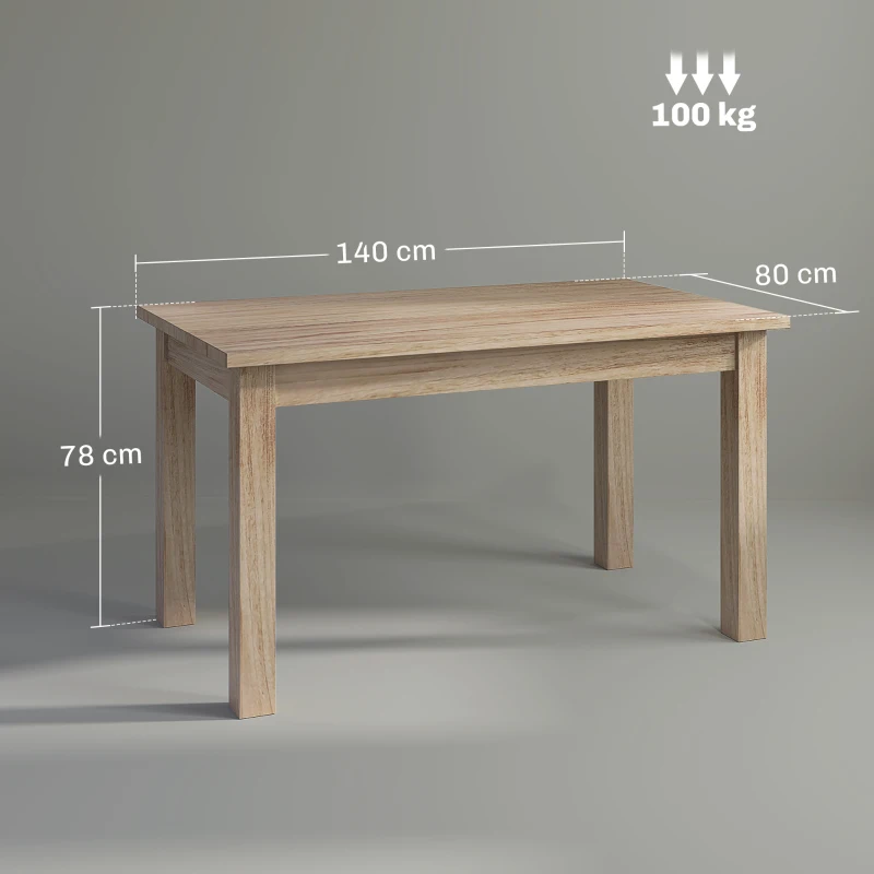 HOMCOM Mesa de Jantar Mesa Retangular para 6 Pessoas Mesa de Refeição para Cozinha Sala de Jantar 140x80x78 cm Madeira