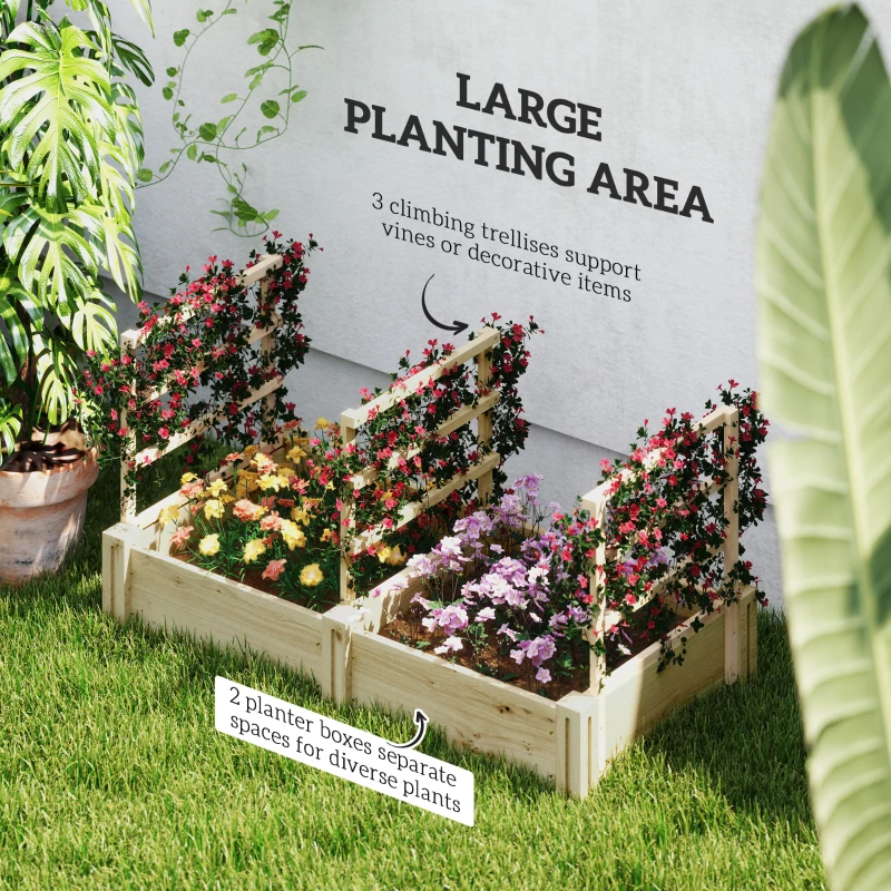 Outsunny Jardinieră Înălțată din Lemn cu 3 Suporturi pentru Plante, 119x62,5x64 cm, Natural