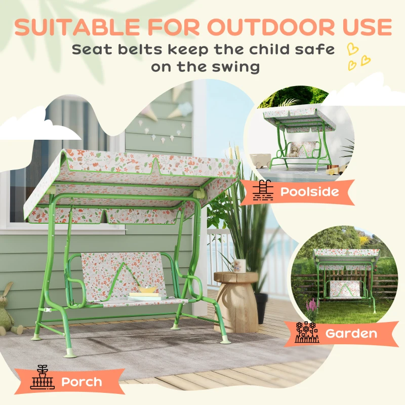 AIYAPLAY Leagăn pentru Copii cu Copertină Reglabilă și Centură de Siguranță, 120x112x75 cm, Verde