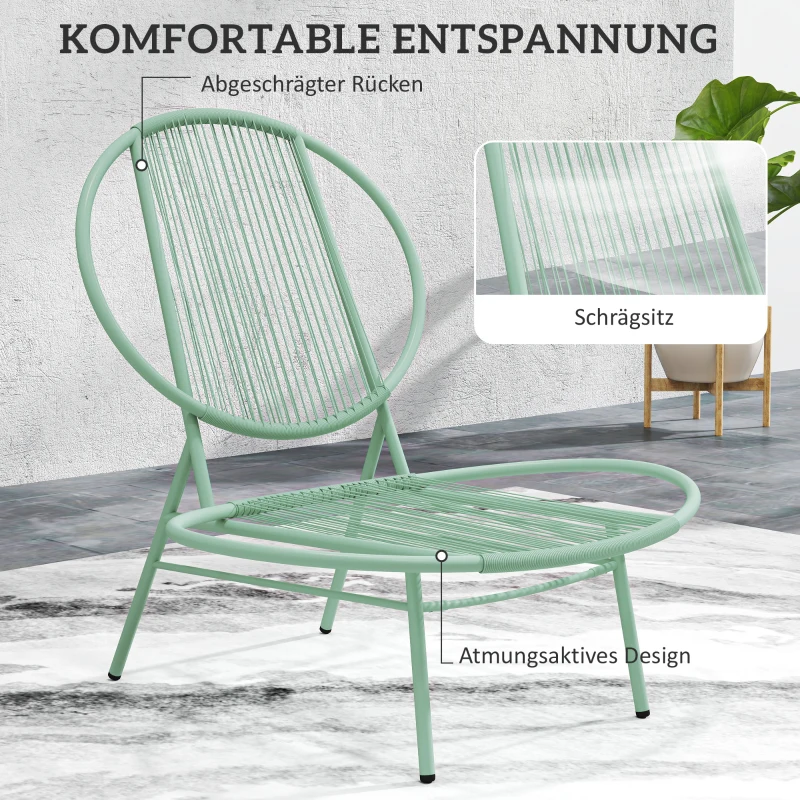 Outsunny Bistro-Set 3-teilig aus Polyrattan Wetterfest Gartenmöbel Set mit Bistrotisch Muschelförmige Gartenstühlen Grün
