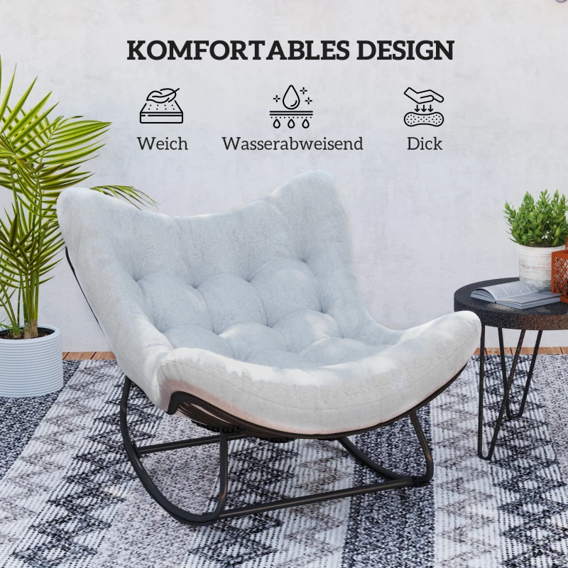 Outsunny Rattan Schaukelstuhl Gartenbank mit Stahlrahmen Kissen Schaukelbank 98 x 111 x 74 cm Grau
