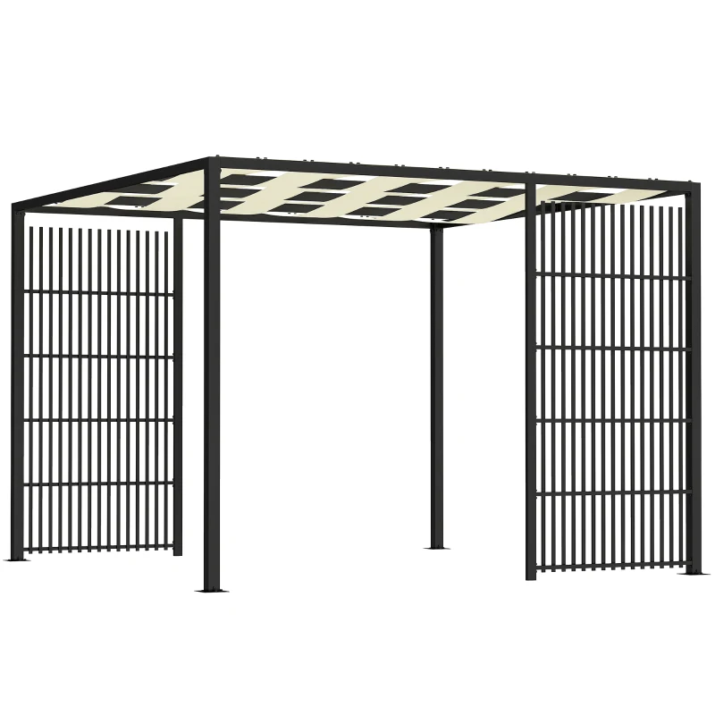 Outsunny Pergola per Esterno 3x3 m con Copertura Ondulata e Pannelli Laterali, in Metallo e Poliestere Nero