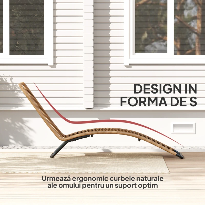 Outsunny Șezlong în Formă de S cu Șezut Împletit din Frânghie de Ratan și Spătar Înalt, 176x58x82 cm, Bej