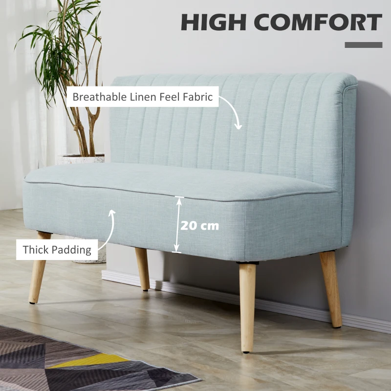 HOMCOM Canapea cu 2 Locuri din Material Textil fără Brațe, Canapea cu Picioare din Lemn, 117x56,5x77 cm, Verde(m-4)