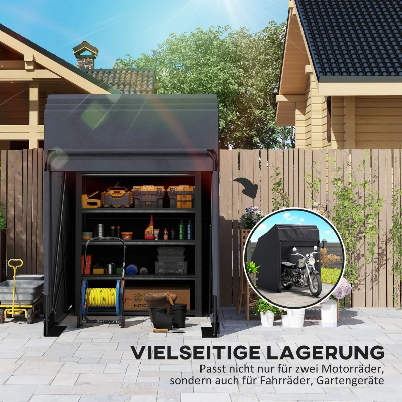 Outsunny Motorhoes Inklapbaar Outdoor Motorafdekking Waterdicht Winterbestendig XXL 345cmx135cmx191cm Zwart(m-8)