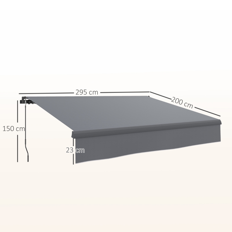 Outsunny Toldo Retrátil Manual para Jardim Ajustável com Manivela Proteção UV Estrutura de Metal e Alumínio 295x200 cm Cinzento