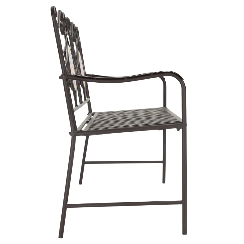 Outsunny Gartenbank im Vintage-Design, 2 Sitzer, wetterbeständig, mit Mosaiksteinen, 121 cm x 52 cm x 93 cm, Mehrfarbig