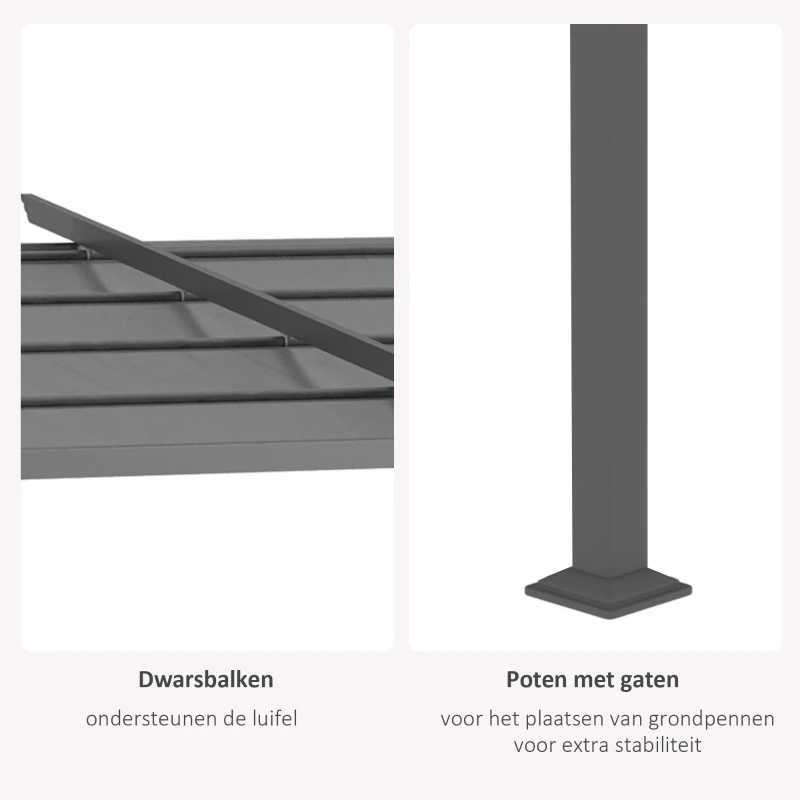 Outsunny Pergola met Bevestigingsmaterialen, Intrekbaar Dak, 3,97m x 2,95m x 2,3m, Donkergrijs