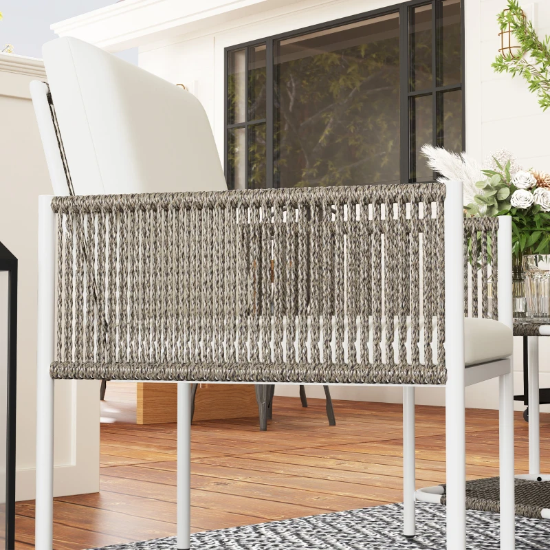 Outsunny Conjunto de Jardim de 3 Peças com 2 Cadeiras e Mesa de Vime com Almofadas e Bancada de Vidro Marrom Acinzentado e Creme