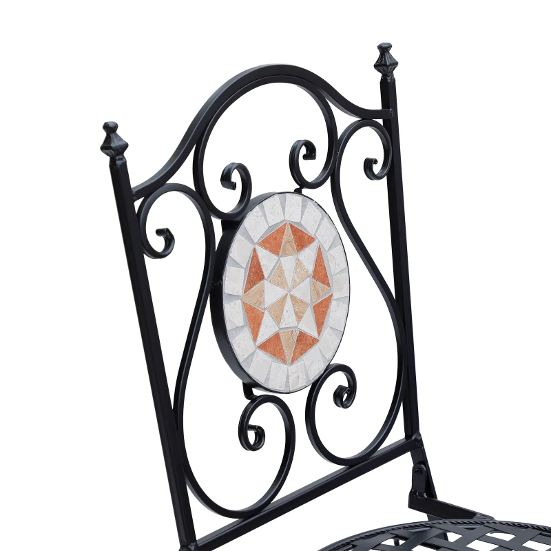 Outsunny Conjunto de 2 Cadeiras Dobráveis de Jardim Cadeiras com Mosaico Carga Máxima 120 kg 50x40x94,5 cm Preto