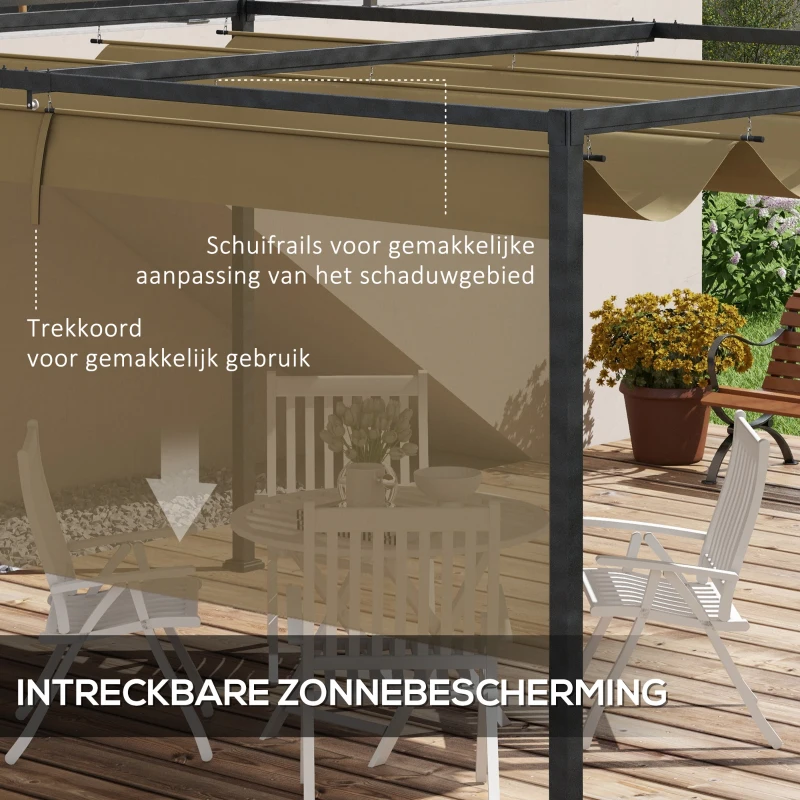 Outsunny Pergola, robuuste zonwering voor tuin, balkon, terras, van metaal en kunststof, UV- en waterafstotend, Khaki