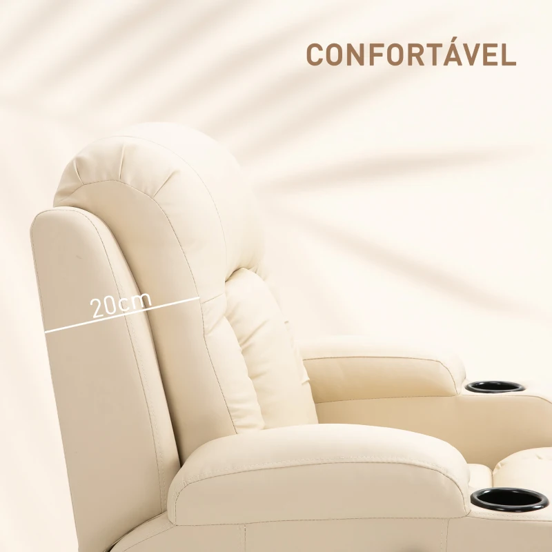 HOMCOM Poltrona de Massagem Reclinável até 150° com 8 Pontos de Massagem por Vibração Função de Aquecimento 85x94x104 cm Creme
