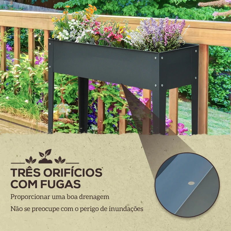 Outsunny Floreira Elevada Mesa para Cultivo Retangular para Plantas Verduras e Flores com 3 Orifícios de Drenagem 100x30x80cm Cinza