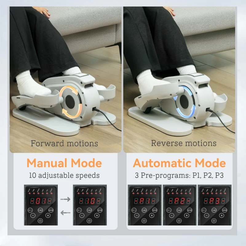 SPORTNOW Under Desk Elliptical Machine, Seated Pedal Exerciser, Mini Electric Elliptical Machine for Seniors with LCD Monitor, Remote Control and 10 Adjustable Speed, Quiet & Portable, White