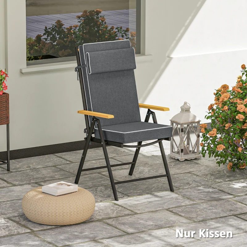 Outsunny Zitkussen 120 x 47 x 9,5 cm Waterafstotend met Banden, Hoofdsteun, UPF50+ Donkergrijs