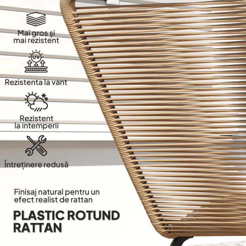 Outsunny Șezlong în Formă de S cu Șezut Împletit din Frânghie de Ratan și Spătar Înalt, 176x58x82 cm, Bej