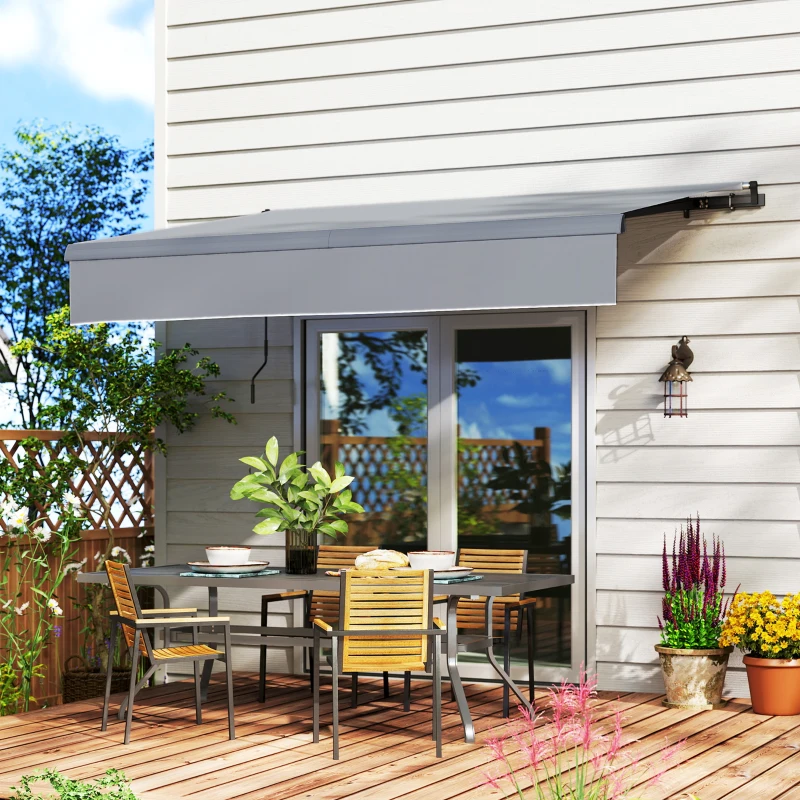 Outsunny Toldo Retrátil Manual para Jardim Ajustável com Manivela Proteção UV Estrutura de Metal e Alumínio 295x200 cm Cinzento