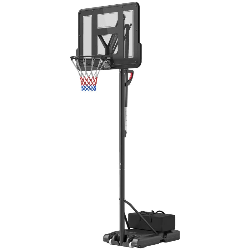 SPORTNOW Tabela de Basquetebol de Exterior com Altura Ajustável Suporte Rodas Base Recarregável e Bolsa de Peso 90x60x305 cm Preto