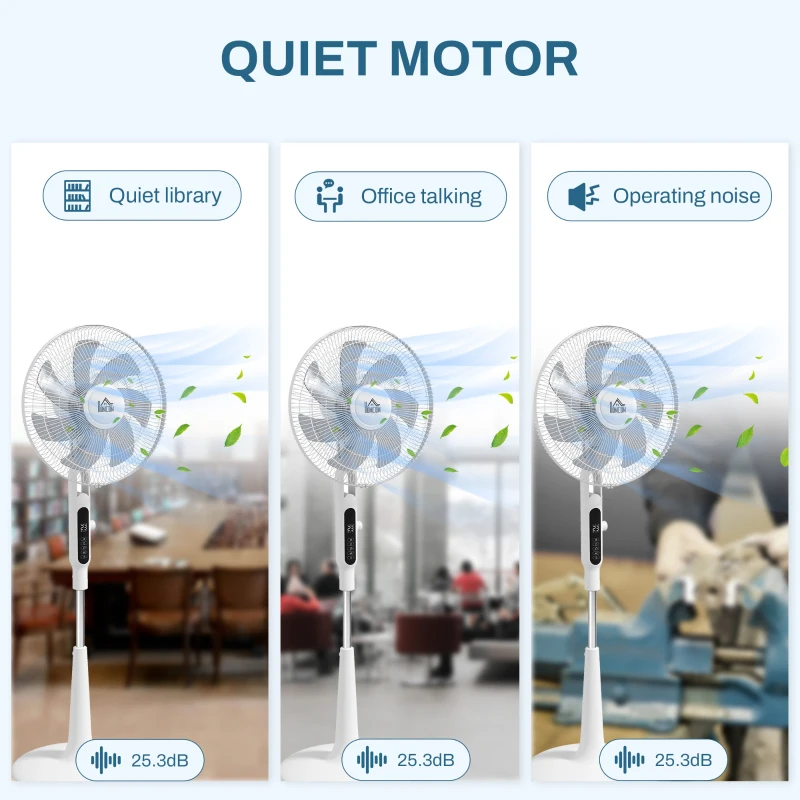 HOMCOM Ventoinha de Pé Ajustável em Altura com 7 Pás 28 Velocidades Oscilação de 75° Temporizador e Repelente de Mosquitos Branco