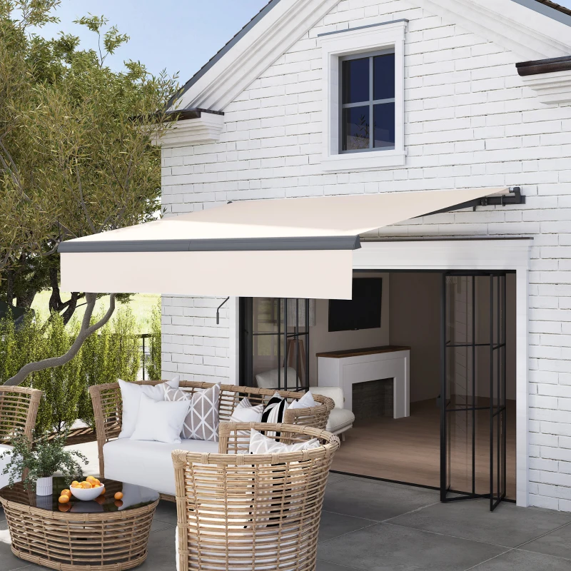 Outsunny Toldo Retrátil Manual para Jardim Ajustável com Manivela Proteção UV Estrutura de Metal e Alumínio 295x200 cm Creme