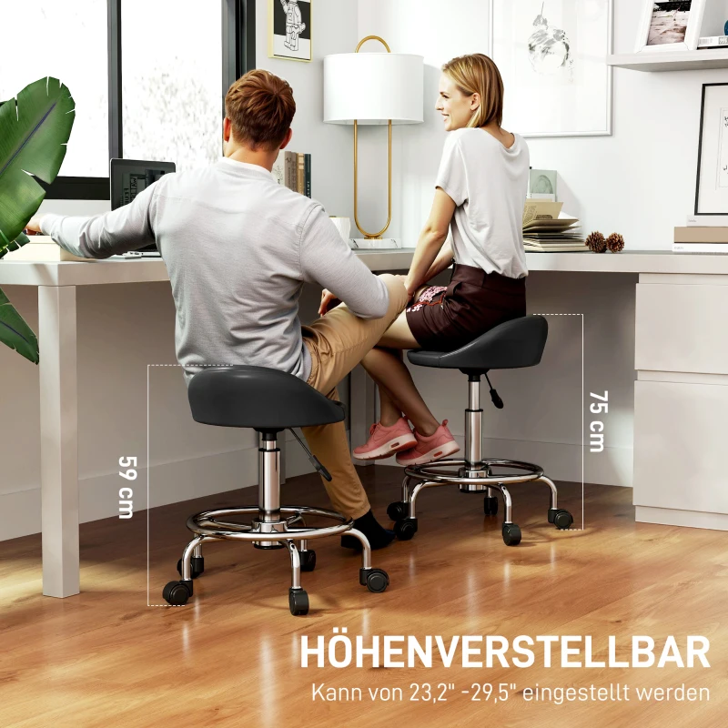 HOMCOM Obrotowy Taboret z Regulacją Wysokości z Oparciem, 59-75 cm, Obrotowy 360°, Czarny