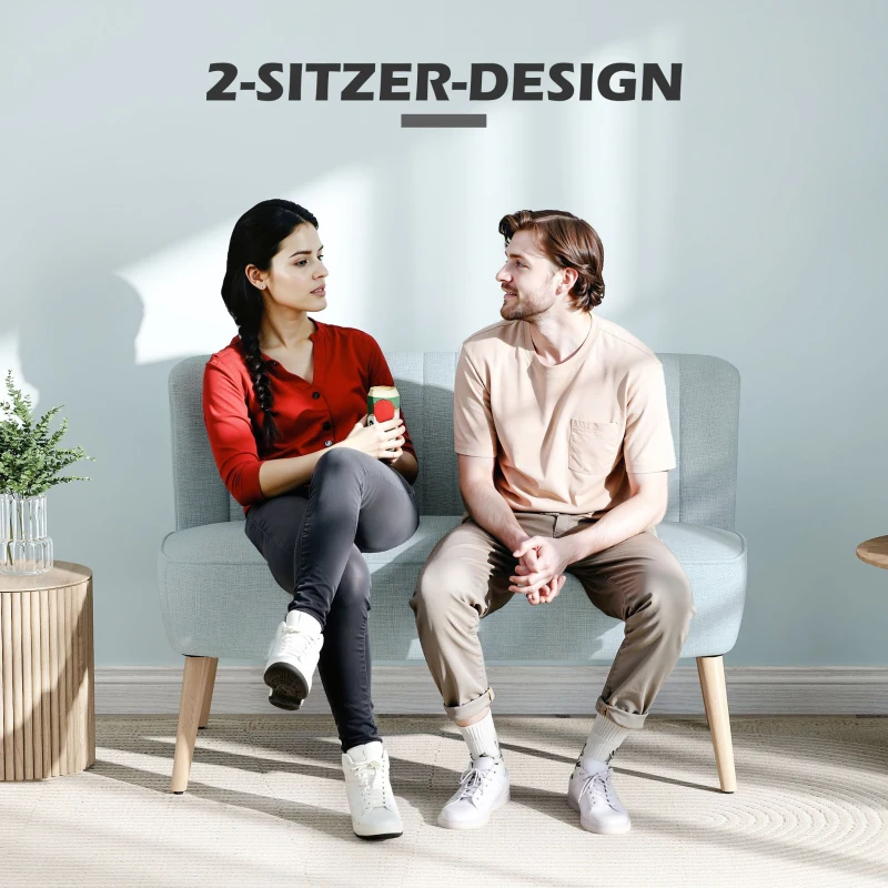 HOMCOM 2-Sitzer Sofa, weiche Polsterung, pflegeleichter Bezug, bis 150 kg, 117 x 56,5 x 77 cm, Hellgrün