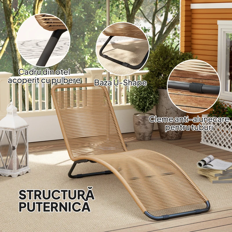 Outsunny Șezlong în Formă de S cu Șezut Împletit din Frânghie de Ratan și Spătar Înalt, 176x58x82 cm, Bej