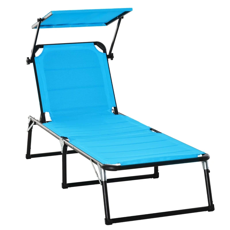 Outsunny Bain de soleil transat pliable grand confort dossier pare-soleil réglables multi-positions aluminium textilène bleu