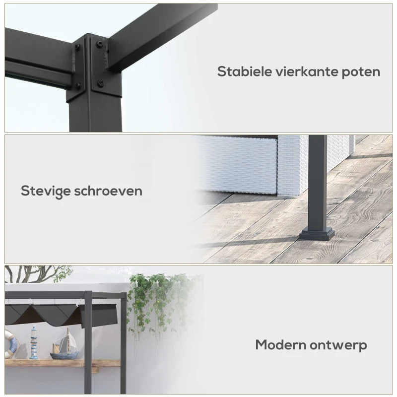 Outsunny Pergola Tuin 298x213x222 cm Polyester Zonnendak voor Tuin