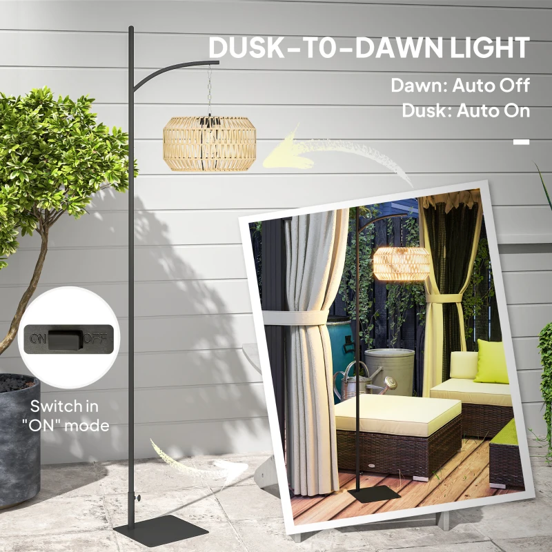 Outsunny Solar Staande Lamp Rattan Solarlampen met Lichtsensor Automatische Solarverlichting in Boho-Stijl IP44 Zwart+Geel