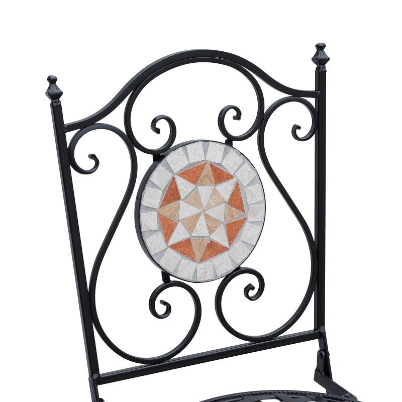 Outsunny Conjunto de 2 Cadeiras Dobráveis de Jardim Cadeiras com Mosaico Carga Máxima 120 kg 50x40x94,5 cm Preto