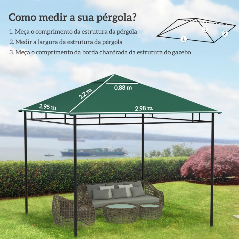 Outsunny Toldo de Substituição de 3x3m para Pérgola de Jardim com 8 Orifícios de Drenagem e Ventilação Verde
