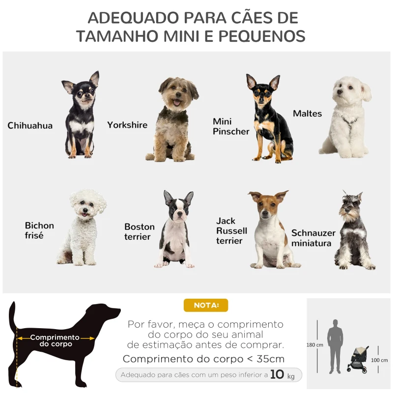 PawHut Carrinho para Cães Dobrável para Cães Pequenos com Cesta de Armazenamento Janela de Malha Capa para Chuva 80,5x51,5x100 cm Caqui