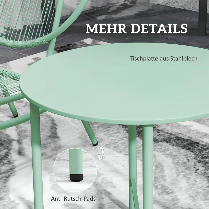 Outsunny Bistro-Set 3-teilig aus Polyrattan Wetterfest Gartenmöbel Set mit Bistrotisch Muschelförmige Gartenstühlen Grün