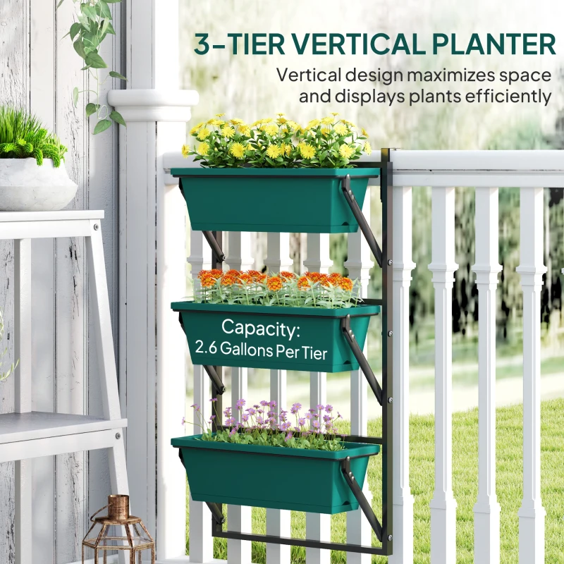 Outsunny Jardinieră Verticală pentru Exterior cu 3 Niveluri și Ghivece cu Orificii de Drenaj, 56x42x100 cm, Verde