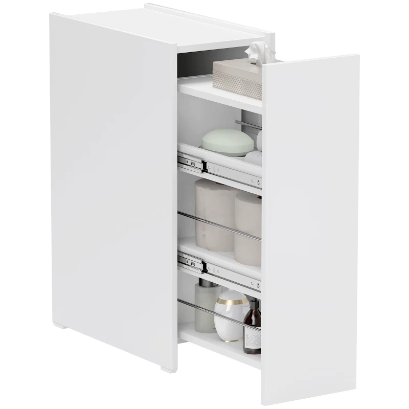 HOMCOM Schmaler Badezimmerschrank, Bodenschrank mit tiefer Schublade, Freistehender Badschrank, Spanplatte, Weiß(m-11)