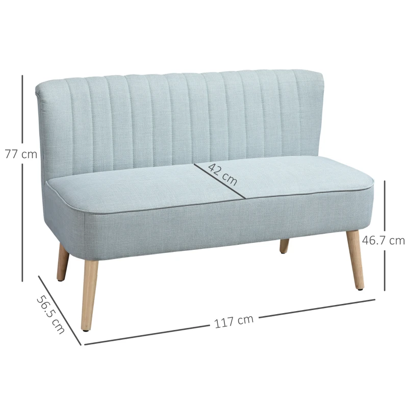 HOMCOM Canapea cu 2 Locuri din Material Textil fără Brațe, Canapea cu Picioare din Lemn, 117x56,5x77 cm, Verde(m-3)