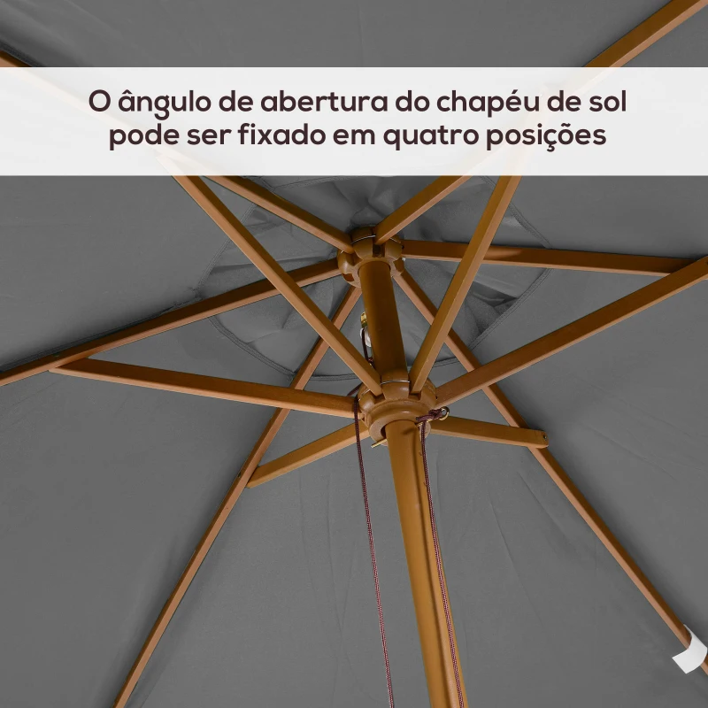 Outsunny Chapéu de Sol de Jardim com Sistema de Polea Teto Ventilado e Mastro de Madeira para Exterior 2,95x2x2,55m Cinzento