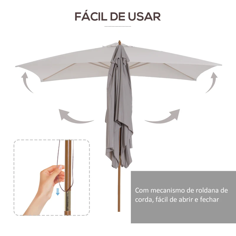 Outsunny Chapéu de Sol de Jardim com Sistema de Polea Teto Ventilado e Mastro de Madeira para Exterior 2,95x2x2,55m Cinzento