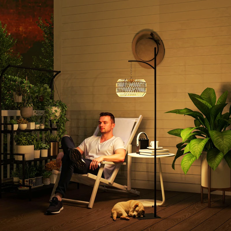 Outsunny Solar Staande Lamp Rattan Solarlampen met Lichtsensor Automatische Solarverlichting in Boho-Stijl IP44 Zwart+Geel