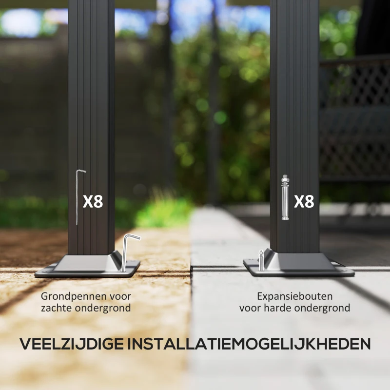 Outsunny Verstelbare Tuin-Pergola, Paviljoen met Aluminium Frame, Buiten Baldakijn, voor Tuin, Balkon, Terras, Beige