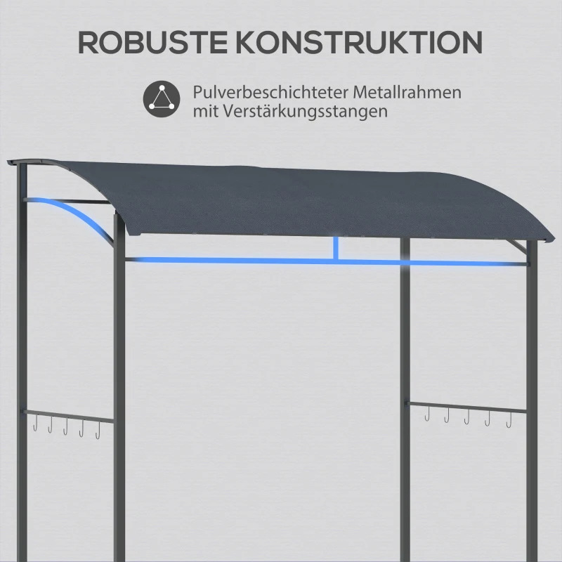 Outsunny Grillpavillon, Grillüberdachung, Regenschutz, Haken für Utensilien, Stahlrahmen, grau, 215 x 150 x 174/220 cm