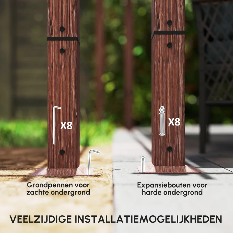 Outsunny 3 x 4 m Tuin-Pergola, Verstelbaar Terrasoverkapping, Aluminium Frame, UPF30+ Zonbescherming, Natuurhout