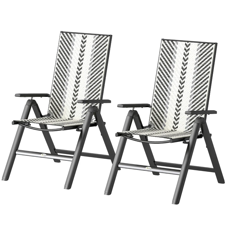 Outsunny Set of Two Rattan Reclining Garden Chairs - Grey