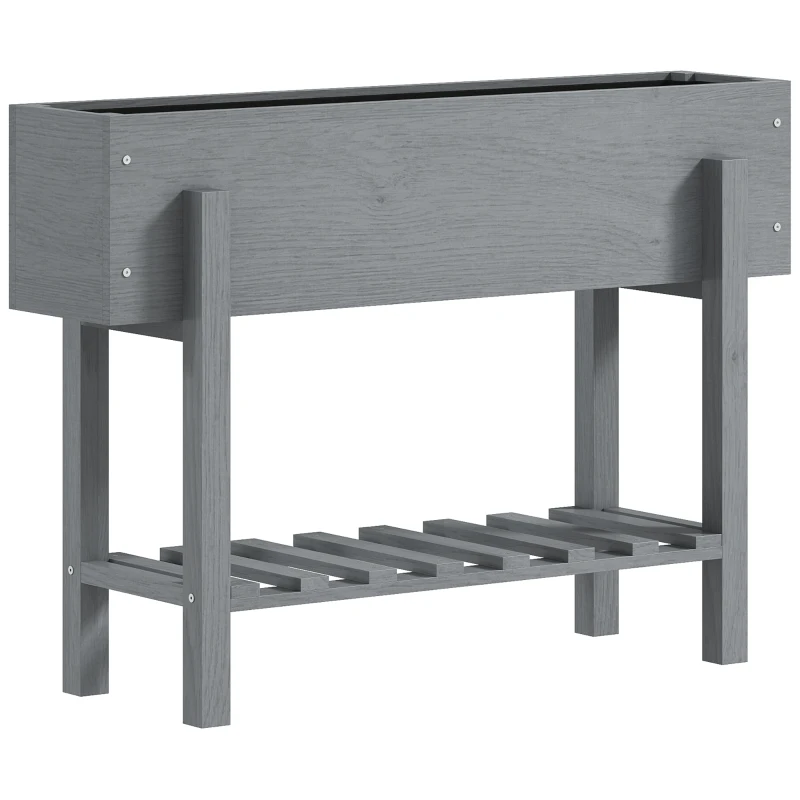 Outsunny Strat de Grădină Înălțat din Lemn cu Orificii de Drenaj și Raft de Depozitare, 100x30x71 cm, Gri
