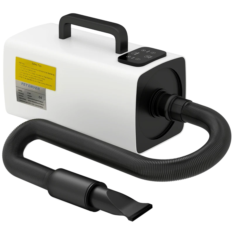 PawHut Secador para Animais de Estimação 2200 W Velocidade e Temperatura Ajustáveis 3 Bicos Ecrã Digital  34x16x25 cm Branco
