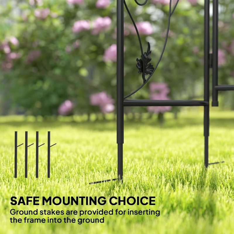 Outsunny Arc de Grădină cu Poartă și Grilaj pentru Plante Cățărătoare, 2,2x1 m, Negru