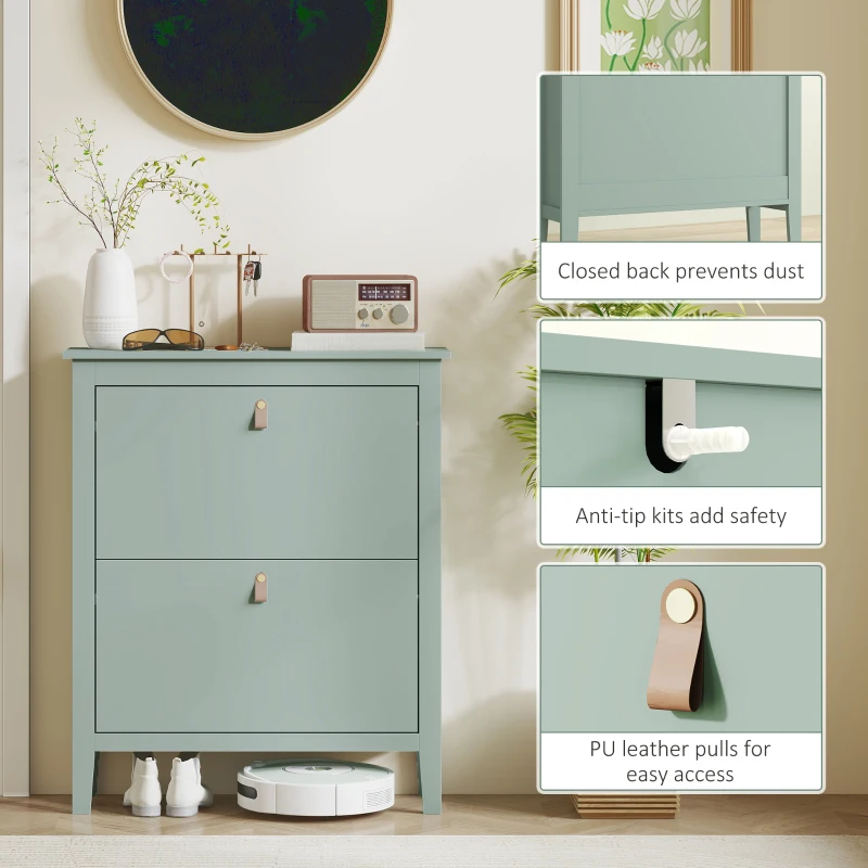 HOMCOM Modern Two-Drawer Shoe Cabinet - Green