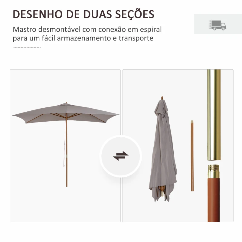 Outsunny Chapéu de Sol de Jardim com Sistema de Polea Teto Ventilado e Mastro de Madeira para Exterior 2,95x2x2,55m Cinzento